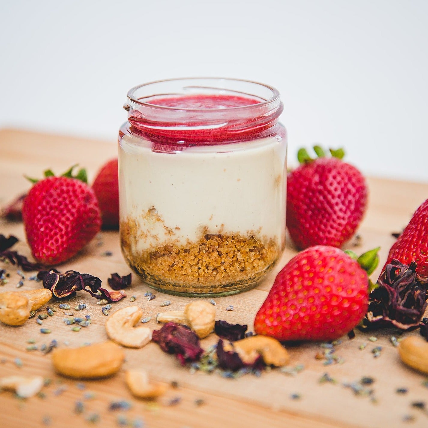 Raspberry, flower and cheese cake