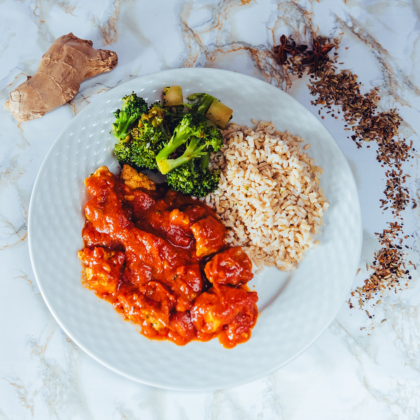 (Congelé) Pois chiches au beurre à l'indienne, riz et brocoli