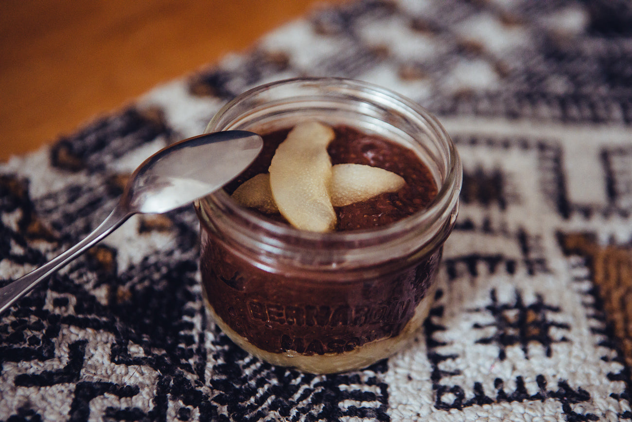 Parfait de chia, poire et cacao