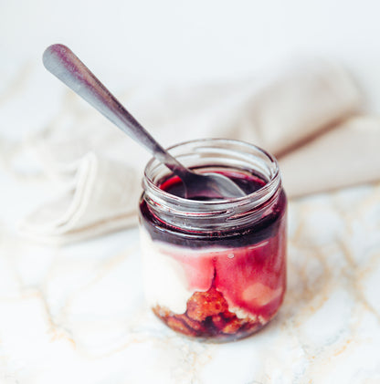 Gâteau faumage, sirop de camerises