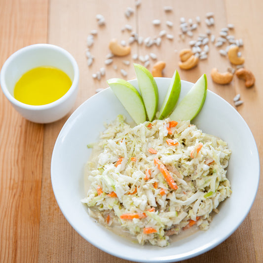 Cabbage, apple and camelina salad