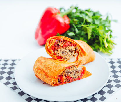 Wrap with melted cheese, meatballs and bolognese sauce