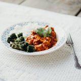 Tofu au beurre à l'indienne, riz et brocoli